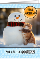 Husband Thinking of You Ginger Cat and Snowman card