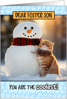 Foster Son Thinking of You Ginger Cat and Snowman card