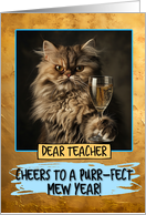 Teacher Happy New Year Persian Cat Champagne Toast card