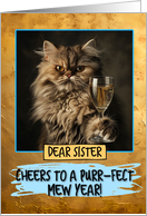 Sister Happy New Year Persian Cat Champagne Toast card