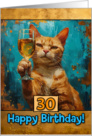 30 Years Old Happy Birthday Ginger Cat Champagne Toast card