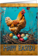 Happy Easter Chicken and Easter Eggs card