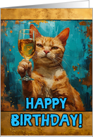 Happy Birthday Ginger Cat Champagne Toast card