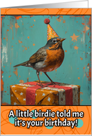 Little Bird with Present Happy Birthday card