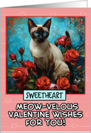 Sweetheart Valentine’s Day Siamese Cat and Roses card