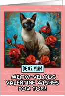 Mum Valentine’s Day Siamese Cat and Roses card