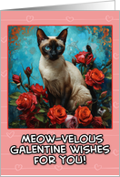 Galentine’s Day Siamese Cat and Roses card