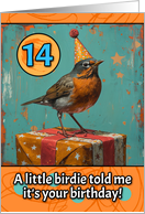14 Years Old Happy Birthday Little Bird with Present card