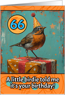 66 Years Old Happy Birthday Little Bird with Present card