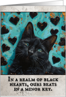 Goth Valentine’s Day Black Cat with Hearts card
