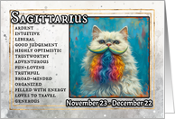 Sagittarius Birthday Zodiak Cat with Rainbow Moustache card