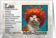 Leo Birthday Zodiak Cat with Orange Glitter Wig card