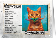 Gemini Birthday Zodiak Cat with Rainbow Mustache card