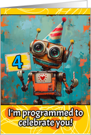 4 Years Old Happy Birthday Little Robot card