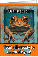 Step Son Happy Birthday Toad with Glasses card