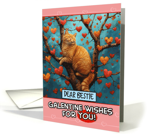 Bestie Galentine's Day Ginger Cat in Tree with Hearts card (1821770)