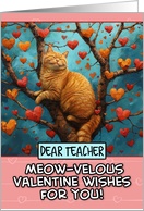 Teacher Valentine’s Day Ginger Cat in Tree with Hearts card