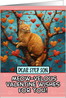 Step Son Valentine’s Day Ginger Cat in Tree with Hearts card