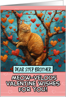 Step Brother Valentine’s Day Ginger Cat in Tree with Hearts card