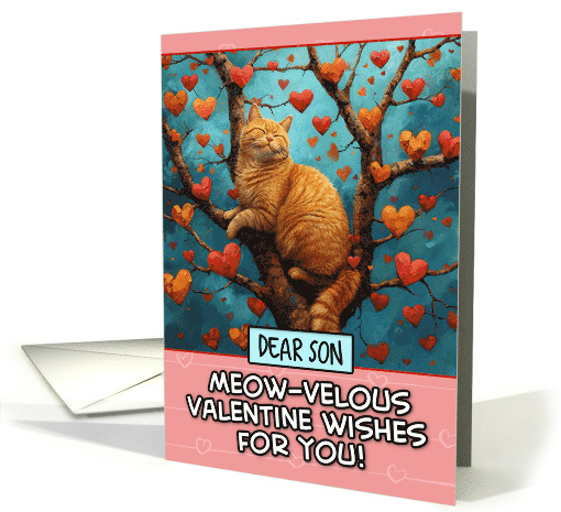 Son Valentine's Day Ginger Cat in Tree with Hearts card (1823656)