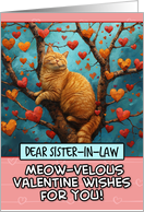 Sister in Law Valentine’s Day Ginger Cat in Tree with Hearts card