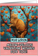 Godson Valentine’s Day Ginger Cat in Tree with Hearts card