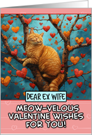 Ex Wife Valentine’s Day Ginger Cat in Tree with Hearts card