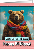 Sister in Law Happy Birthgay Brown Bear with Rainbow Scarf card