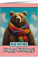 Partner Happy Birthgay Brown Bear with Rainbow Scarf card