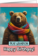 Grandson Happy Birthgay Brown Bear with Rainbow Scarf card