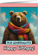 Granddaughter Happy Birthgay Brown Bear with Rainbow Scarf card