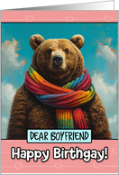 Boyfriend Happy Birthgay Brown Bear with Rainbow Scarf card