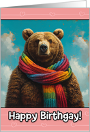 Happy Birthgay Brown Bear with Rainbow Scarf card