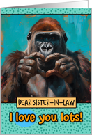 Sister in Law Love You Lots Gorilla Making Heart Gesture card