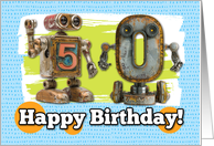 50 Years Old Happy Birthday Robots card