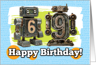 69 Years Old Happy Birthday Robots card