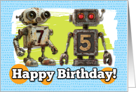 75 Years Old Happy Birthday Robots card