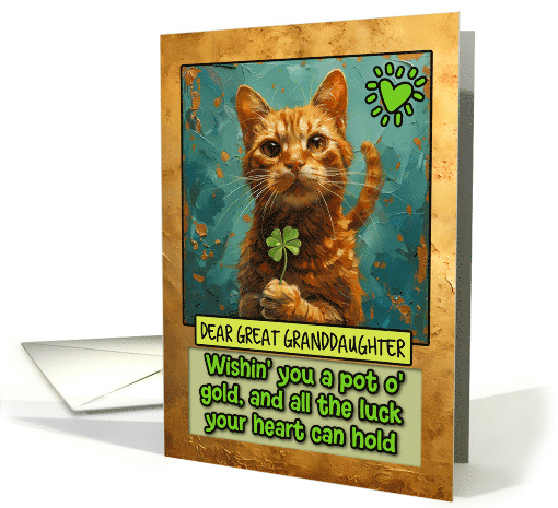 Great Granddaughter St. Patrick's Day Ginger Cat Shamrock card