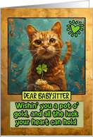Babysitter St. Patrick’s Day Ginger Cat Shamrock card