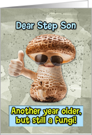 Step Son Happy Birthday Thumbs Up Fungi with Sunglasses card