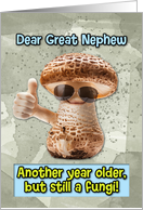 Great Nephew Happy Birthday Thumbs Up Fungi with Sunglasses card