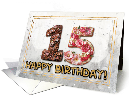 15 Years Old Happy Birthday Cake card (1831352)