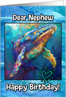 Nephew Happy Birthday LGBTQIA Rainbow Humpback Whale card