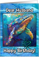 Husband Happy Birthday LGBTQIA Rainbow Humpback Whale card