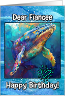 Fiancee Happy Birthday LGBTQIA Rainbow Humpback Whale card