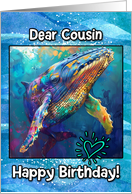 Cousin Happy Birthday LGBTQIA Rainbow Humpback Whale card