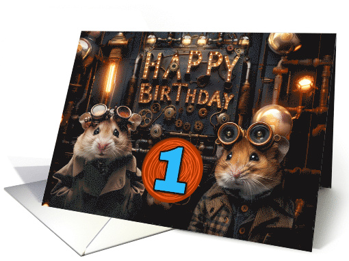 1 Year Old Happy Birthday Steampunk Hamsters card (1831716)