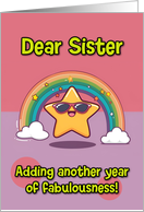 Sister Happy Birthday LGBTQIA Rainbow Kawaii Star card
