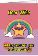 Wife Happy Birthday LGBTQIA Rainbow Kawaii Star card