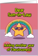 Son in Law Happy Birthday LGBTQIA Rainbow Kawaii Star card